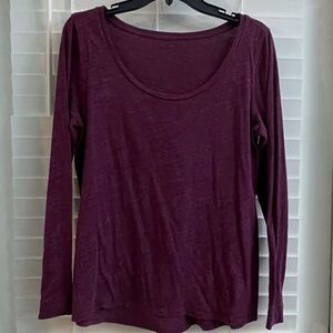 Womens Loft Vintage Soft Medium Long Sleeve T Shirt. Plum color. Deep Scoop Neck